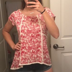 CHIP & PEPPER- red and white top with lace trim